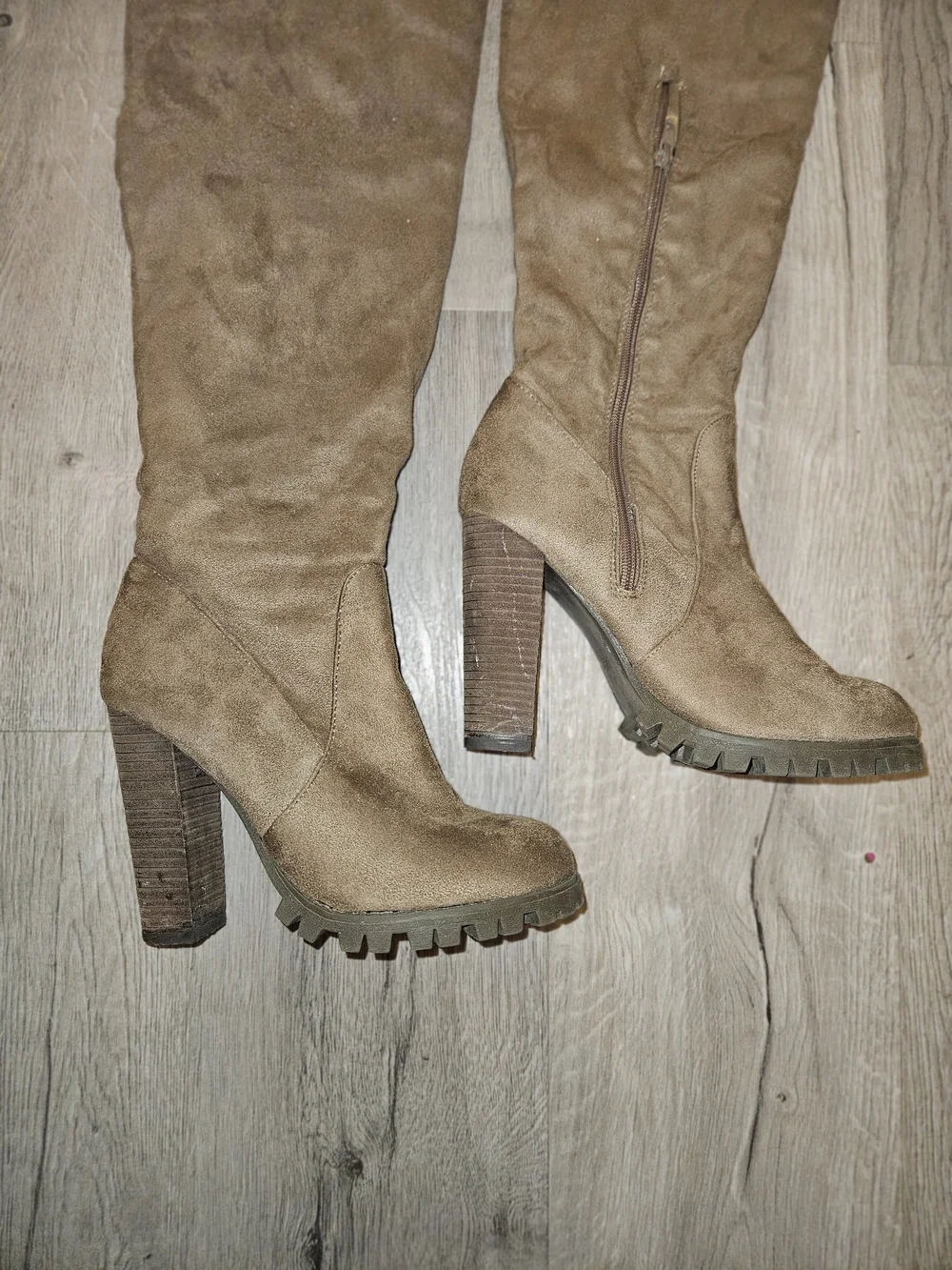 Charlotte Russe Suede-Like Tan Over-the-Knee Lug Heel Boots